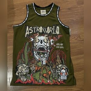 Green Skull Graphic Tank Top with Military Trim